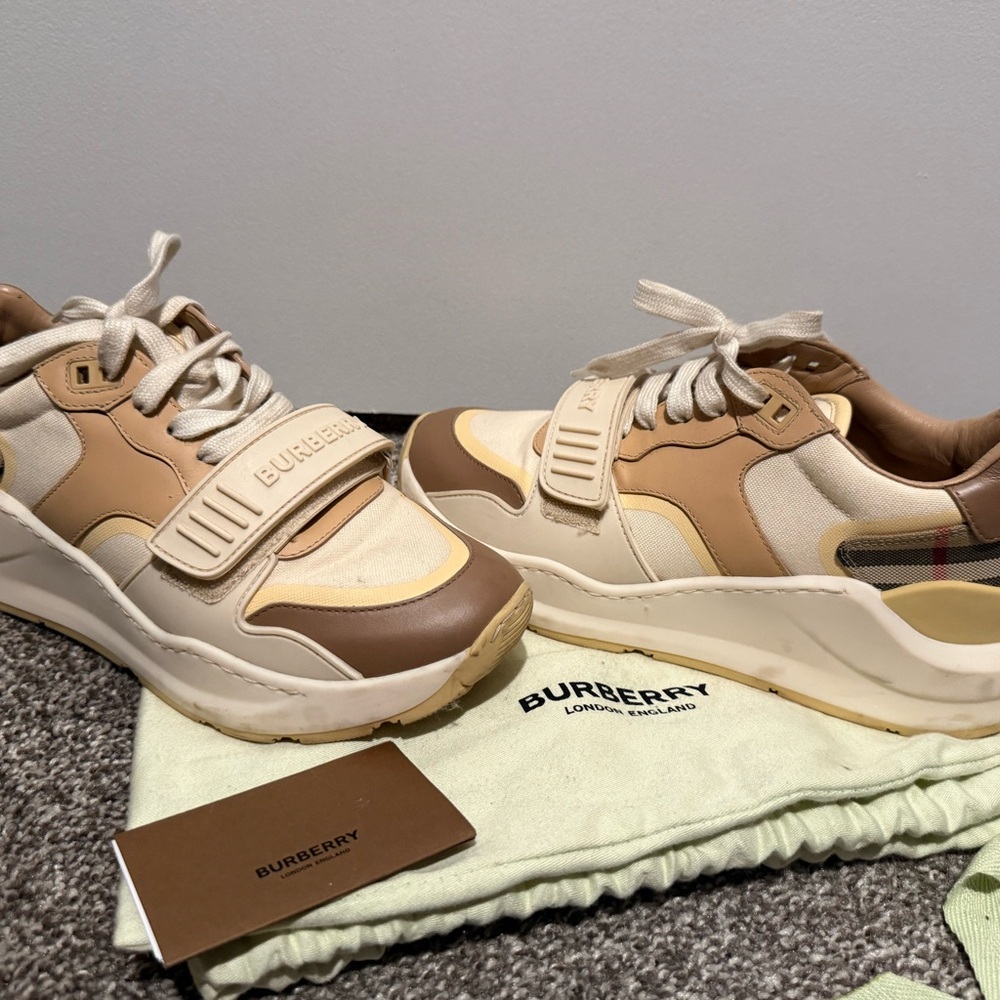 Burberry Cream and Tan Sneakers